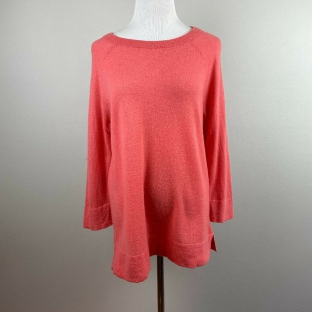 Lord & Taylor‎ 100% Cashmere Sweater M Coral Soft 3/4 Sleeve Lightweight